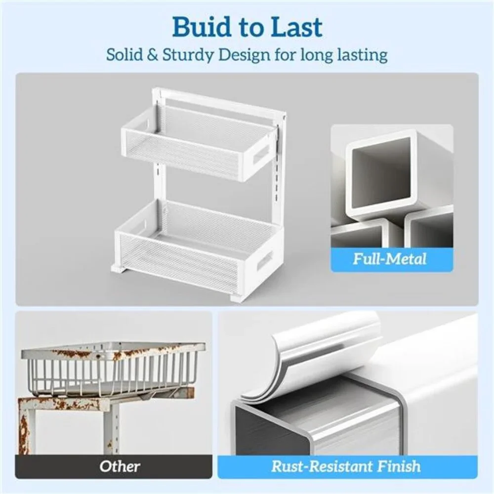Metal Under Sink Organizers and Storage, Adjustable Under Cabinet Organizer